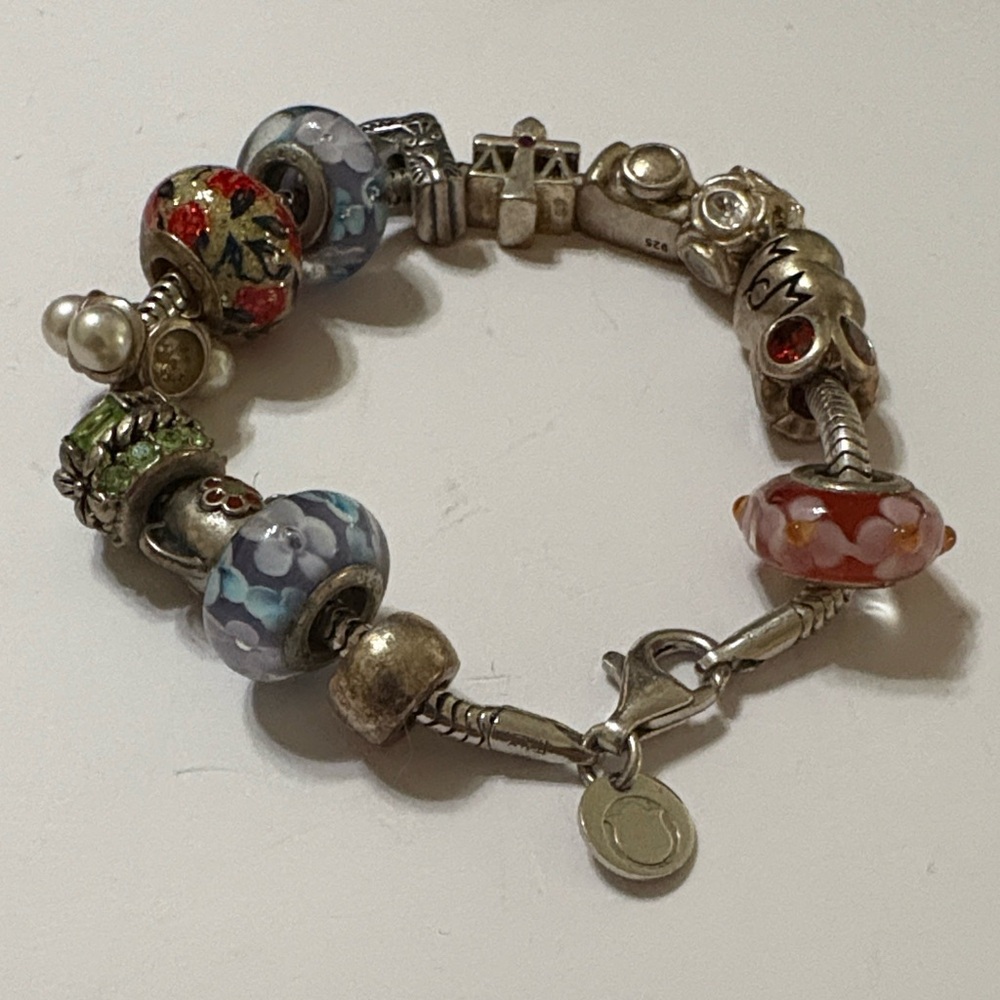 Silver Pandora Charm Bracelet with Multicolor Beads